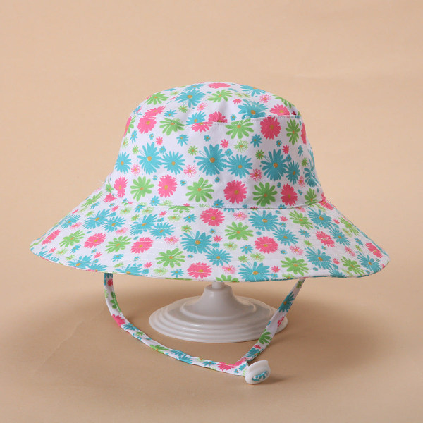 Vår og sommer ny solhatt for menn og kvinner, baby pustende hurtigtørkende strandhatt, solbeskyttende justerbar bøttehatt for barn Small blue flowers M（54）