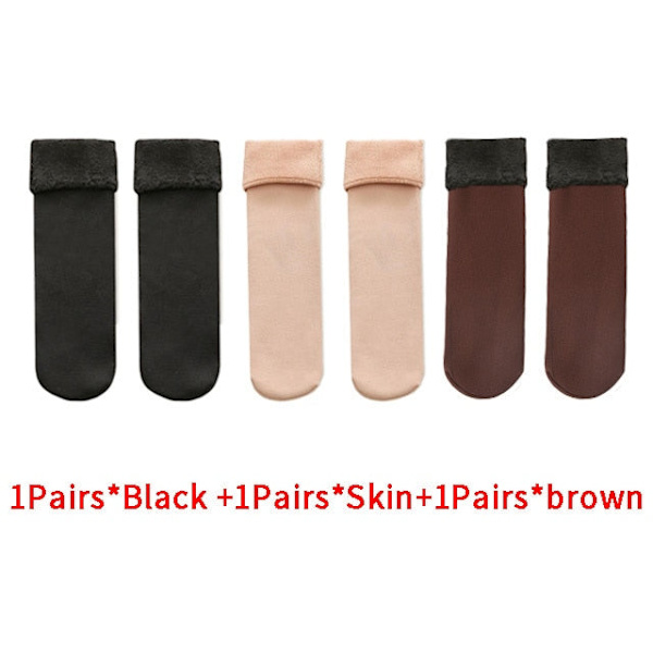 3 Par/Lot Dam Vinter Varma Tjocka Termiska Strumpor Ull Kashmir Snö Sömlösa Strumpor Sammet Mjuka Stövlar Golv Sovstrumpor 1black1skin1brown Size35-40
