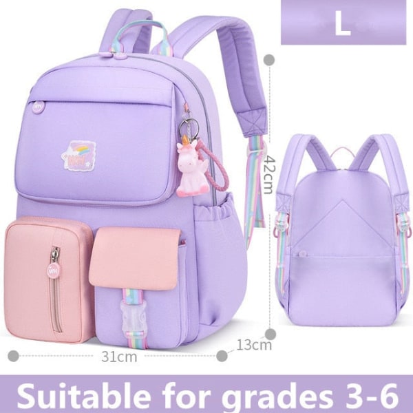 2 storlek Rainbow skolryggsäckar lämpliga Tecknade skolväskor för tonåring flickor Skolväska klass 1-6 Kvinnor Resväska Ryggsäck L purple