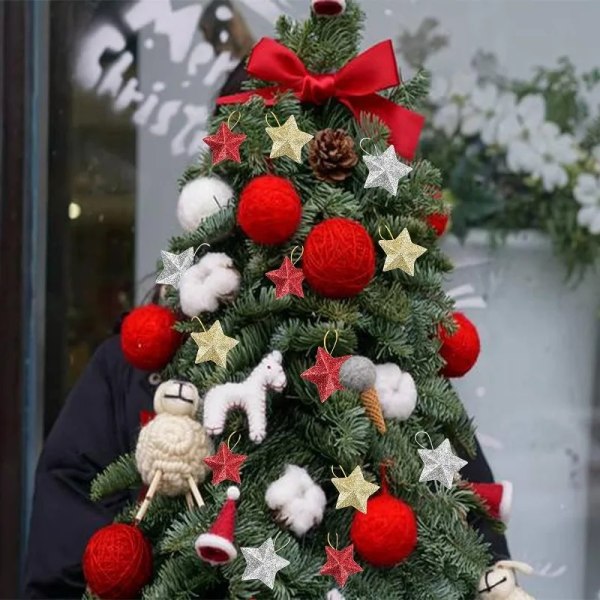 6/30 st Julglitter Stjärna Hänge Julgran Hängande Ornament Hantverk 5cm Plast för Födelsedagsfest Heminredningstillbehör Mixed 12PCS
