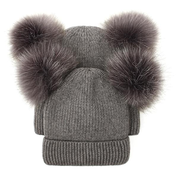 Talvinen neulottu pipo lapsille ja naisille, villapipo pariskunnille, pörröinen tupsupipo, yksivärinen talvihattu turkiksella, äiti ja vauva -vanhempi-lapsi-hattu #3 beige S code (0-4 years old)