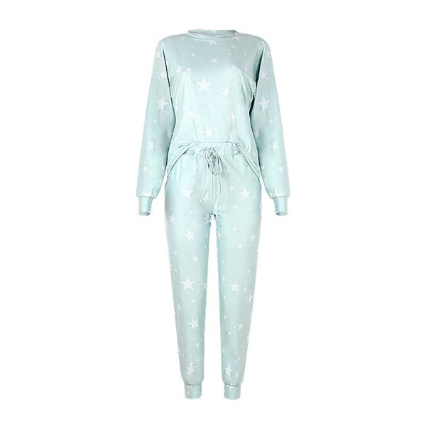 Muodikas tähtikuvioinen pitkähihainen paita ja housut naisten yöasu pyjamasetti Light green M