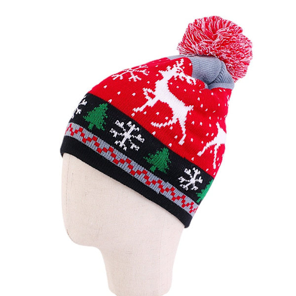 Syksyn ja talven villainen jouluinen jacquard-hattu vanhemmille ja lapsille, vauvan villapipo, söpö hirvi, neulottu hattu Children's elk Black Average size