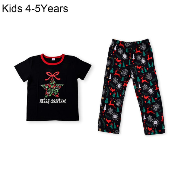 Julpyjamas Matchande familjepyjamas Förälder-barn Set Bär kortärmad T-shirt Byxor Snow Elk Nattkläder med tryck Kids 6-7Y
