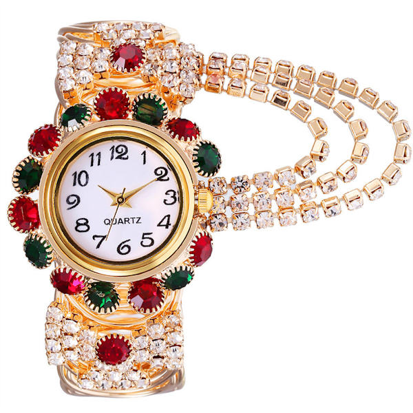 Elegant dameklokke med diamanter, moteriktig legeringsarmbåndsur for kvinner Red