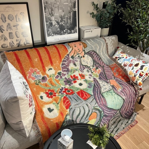 Afslappede tæpper Senge Dekoration Kvinde Henri Matisse Tæppe Sofa Sofatæppe Kastetæpper Fritidstæppe Enkelt Gobelin drop ship Red 130x160cm
