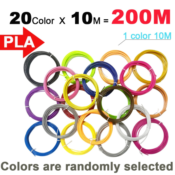 10/20 rullar 10M diameter PLA-filament för 3D-penna utskriftsmaterial 1,75 mm 200M Ingen lukt Säkerhet Plastpåfyllning för 3D-skrivare Penna PLA-5Meter-10Color As photo