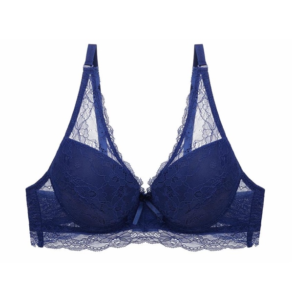 Blommig Spetsöverdrag Bomullsfodrad BH Sexig Bh Push Up Underkläder Kvinnor Transparenta Behåar Dam BH Blue 36A