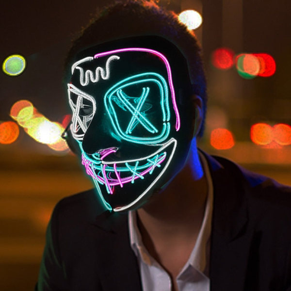 Halloween Neon LED Purge Maske Maskerade Festmasker Lysende I Mørket Sjove Masker Cosplay Kostume Tilbehør 07