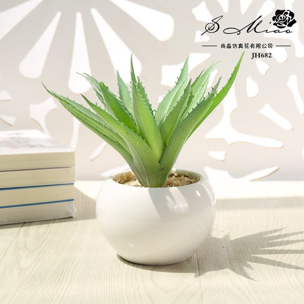Kunstig sukkulent plante i potte (potte inkluderet) Kunstig blomst Bonsai boligdekoration Kunstig plante Big Lotus flocking Green