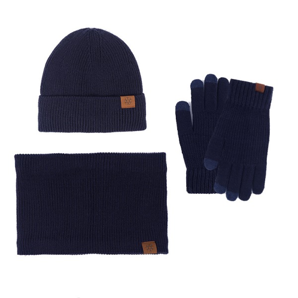 Vinterhue, halstørklæde og handsker, tre-delt sæt, fleeceforet, touch screen, udendørs kuldebeskyttelse, tyk strik Brown three-piece set