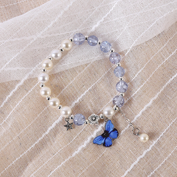 Nytt Konstnärligt Temperament Flickvänner Spräckt Kristallarmband Kvinnlig Grossist Nisch Japanskt och Koreansk Kitty Armband Dark blue butterfly