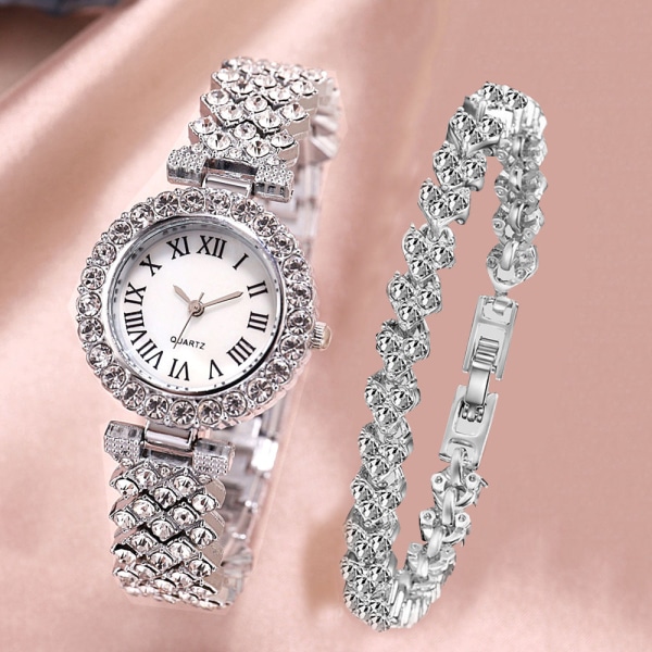 Lyxigt diamantbestrött stjärnklart elegant quartz-klockset med diamanter för alla tillfällen Golden suit with box