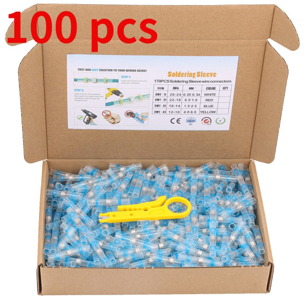 100 kpl lämpökutistuvia jatkoliittimiä, johdinliitin, lämpöholkki, putki, sähköliitos, juotoskaapeli, lämpökutiste juotteella 100pcs AWG 22-18