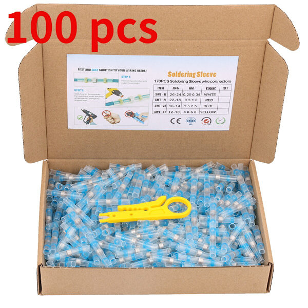 100 st Krympskarv Kopplingsplintar Trådanslutning Krymphylsa Rör Elektrisk Skarv Lödkabel Krympslang med Lödning 100pcs AWG 12-10