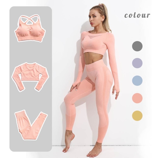 Set Gym Kläder Träningsoverall Byxor med hög midja Sport BH:ar för kvinnor Bra Pants-Pink XL