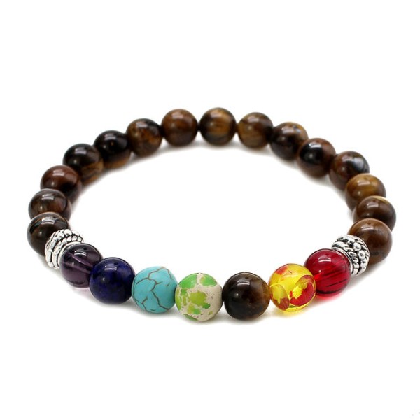 7 Chakra Healing Beaded Armband Natural Lava Stone Tiger Eye Beads Armband 8MM För Kvinnor Män Mode Yoga Smycken 18