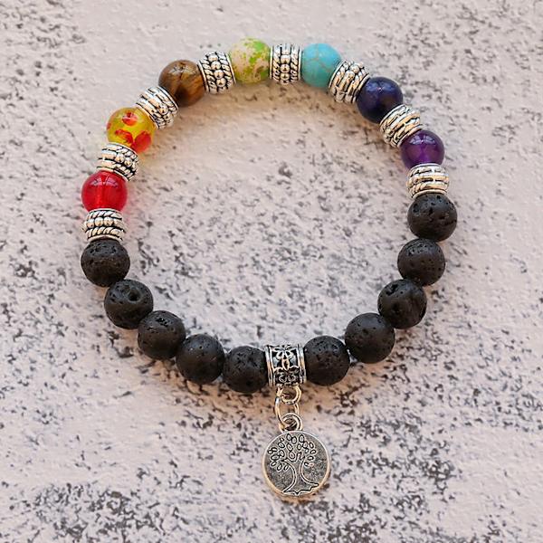 7 Chakra Healing Pärlarmband Naturlig Lavasten Tigeröga Pärlor Armband 8MM För Kvinnor Män Mode Yoga Smycken 21