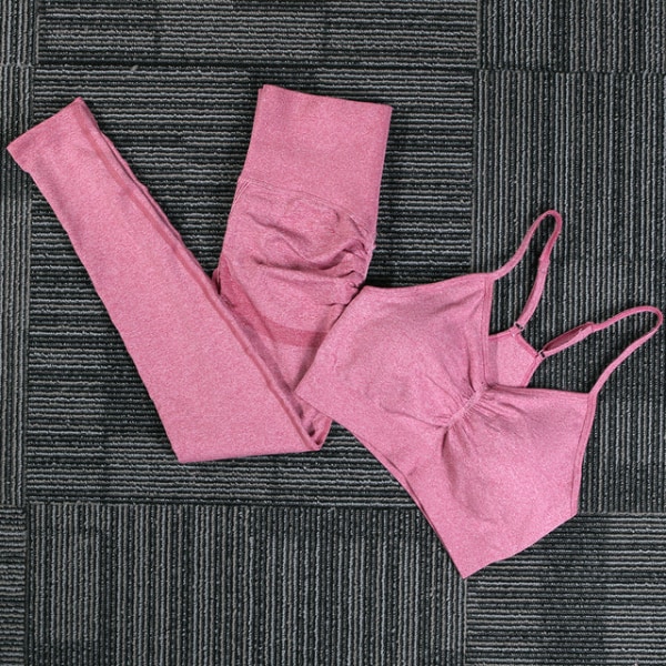 Yoga Set Träningskläder Sportset Gymkläder Toppar Och Leggings För Kvinnor Red set XL