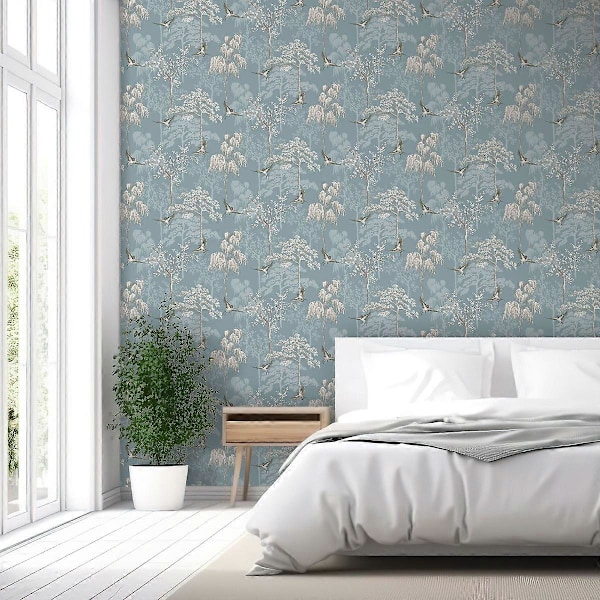 Japansk Have Tapet World of Wallpaper Skiferblå Slate Blue
