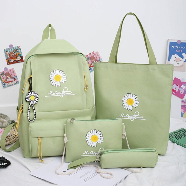 4 st/set Skolryggsäckar för damer Skolväska Daisy Canvas för tonårsflickor Student College Bokväska Pojkar Portfölj Bolsas Mochilas E Black Backpacks
