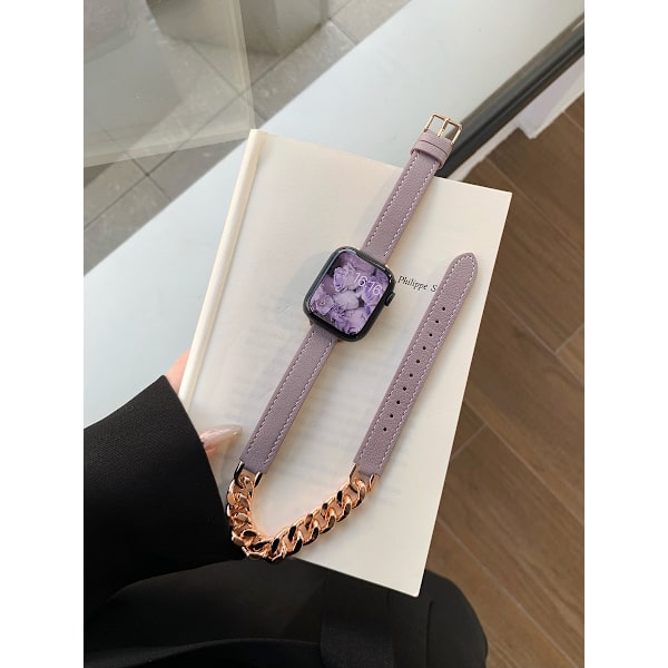 Kellon ranneke Apple Watch iWatchille, myydään vain rannekkeita/ei kelloja, laventelin violetti ja ruusukultainen ketju