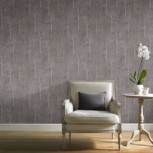 Fabric Tree Aubergine Tapet