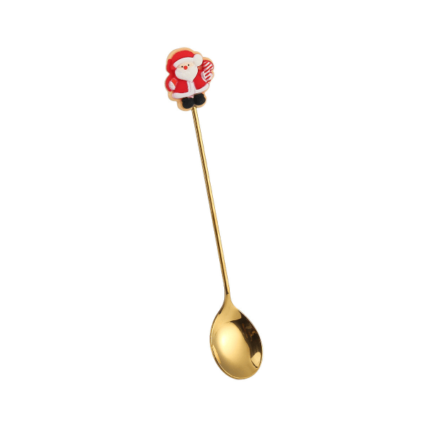 Q Julklapp Kreativ Liten Sked Gyllene Älg Tecknad Fruktgaffel Julgran Gammal Man Dessert Kaffesked Christmas stockings Gold Fork