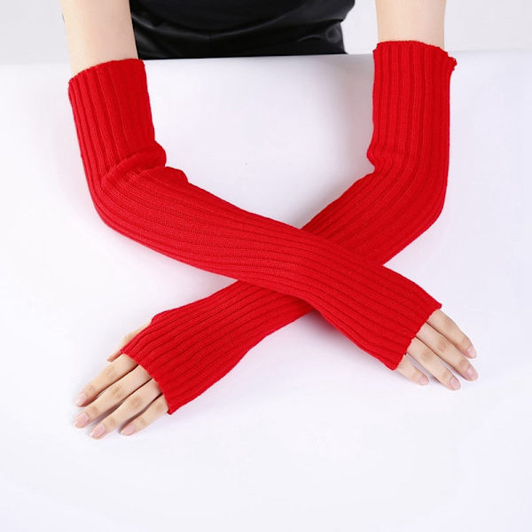 Nye Lange Fingerløse Handsker Dame Vinter Varme Strikkede Armærmer Fine Afslappede Bløde Pige Goth Tøj Kvinder Punk Gotiske Handsker Red length-52cm