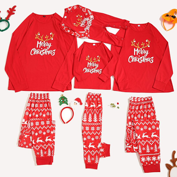 Jouluiset yhteensopivat perhepyjamat perheille Uudenvuoden asu Joulun yöasut Red Child 6T