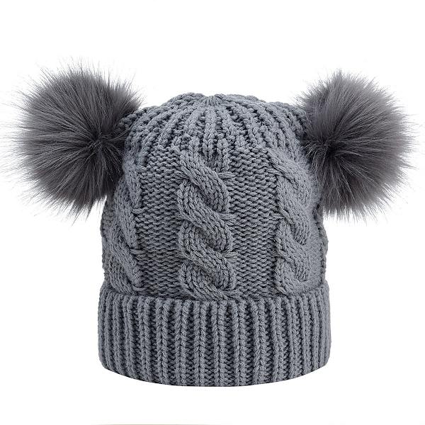 Uusi lämmin värikäs turkispallo aikuisten neulottu pipo syksyyn ja talveen naisille Gray Adult average size