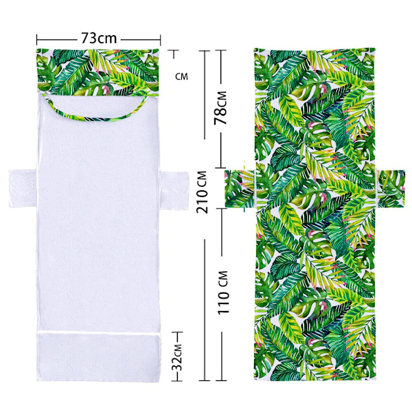 Trooppiset kasvit Mikrokuituinen rantatuolin päällinen pyyhe taskulla Ulkokäyttöön Nopeasti kuivuva Kannettava puutarha-allas Aurinkotuolin peitto 2 73x210cm