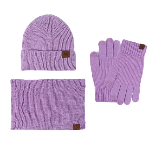 Vintermössa Halsduk Handskar Tredelat Set Fleecefodrad Pekskärm Utomhus Kallt Väderskydd Förtjockad Stickad Gray three-piece set