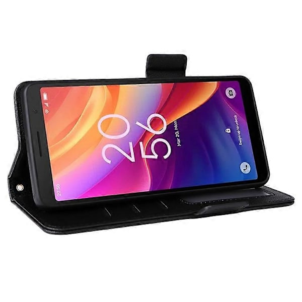 Kompatibelt för TCL 501 T433D Läderfodral Plånboksställ Litchi Textur Telefonskal Grossist Black