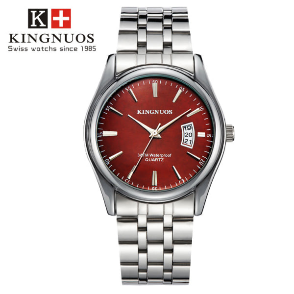 Trendy Mote Stålreim Herre Kalender Vanntett Lærreim Klokke Women's steel belt white plate