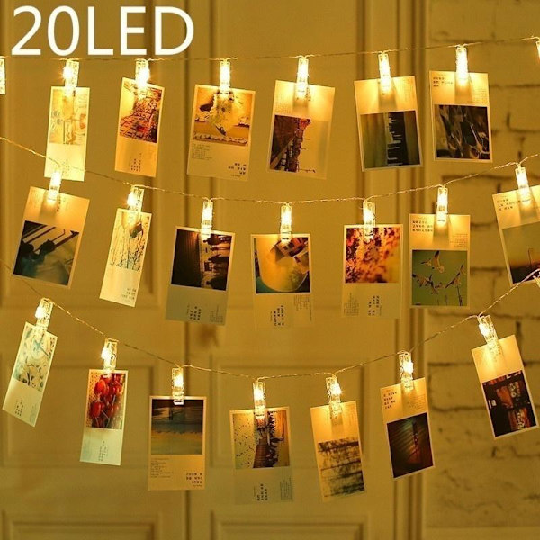 10 LED/20 LED Fotoklämmor Ljusslinga Väggdekorationslampor för Upphängning av Foton Kort och Memon Like the picture 2m-20led- warm white
