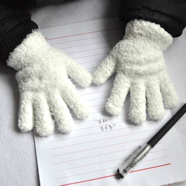 Warmom Korall Fleece Tjocka Barnhandskar Vinter Håll Varma Barn Baby Plysch Pälsiga Hel Finger Vantar Mjuka Handskar För 7-11 År White