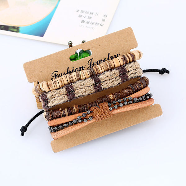 Enkelt Retro Set Armband DIY Flätat Läderarmband Kokosnötskal Armband Herr Hampa Rep Läderarmband Default Title