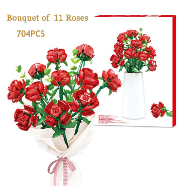 Alla hjärtans dag Bukett Byggstenar Heminredning Bonsai växt Romantisk ros Blomma Modell DIY monterad tegel flicka present 6093 No Box