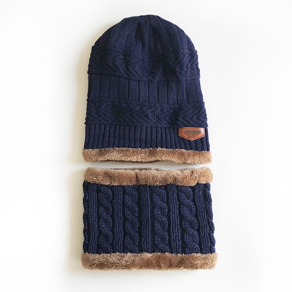 Cat Brother Koreansk Høst og Vinter Herre Strikket Ullue Fleeceforet Fortykket Pullover [Lue Skjerf] Todelt Sett NC style (wine red)