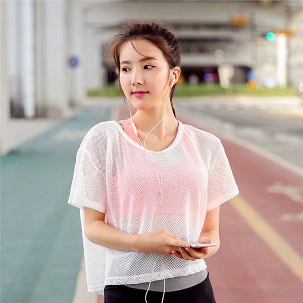 Yoga Tröja Sexig Kortärmad T-shirt Sporttopp Blus Överdrag Snabbtorkande Gymkläder White XL