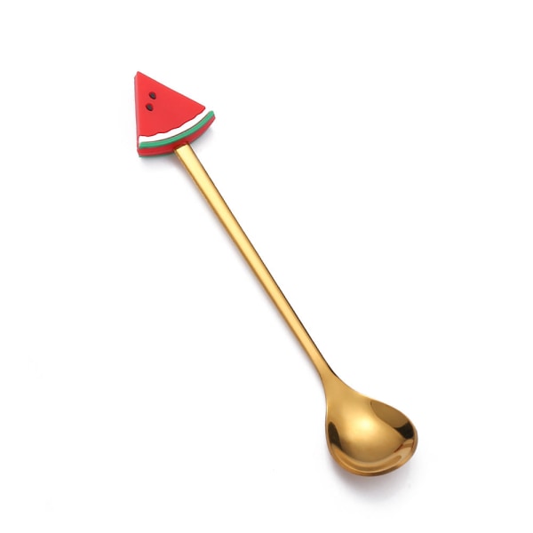 Fruktgaffel Söt Barnservis Vattenmelonsked Docka Tårta Dessertgaffel Rostfritt Stål Kaffesked Strawberry Rabbit Golden Fork