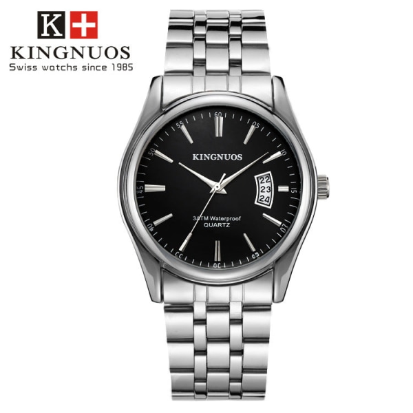 Trendy Mode Stålbælte Herre Kalender Vandtæt Læder Urrem Ur Women's steel belt white plate