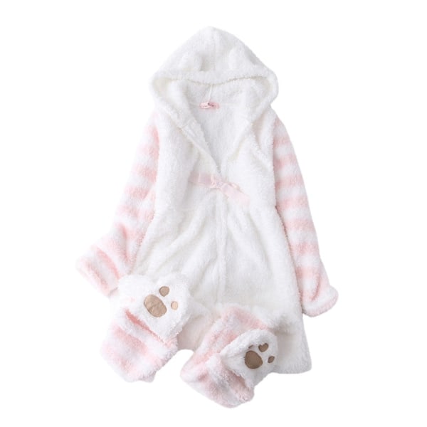 Vinter Dam Onesie Pyjamas Kawaii Katt Söta Öron Långärmad Rosa One-Piece Sovkläder Kvinnlig Casual Söt Hemmakläder Flicka Pink