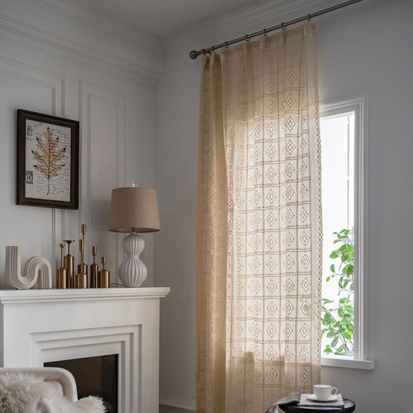 Heminredning Sovrum Spetsgardin Genomskinlig Retro Ihålig Virknål Bondgård Golvgardiner för Vardagsrum Beige 100x180cm(WxH)