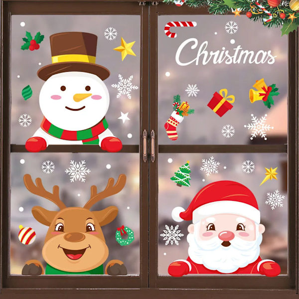 Jul Glasdekaler Heminredning Ornament Jul Snöflinga Jultomte Dörr Butiksfönster Dekal Nyår Juldekoration 3