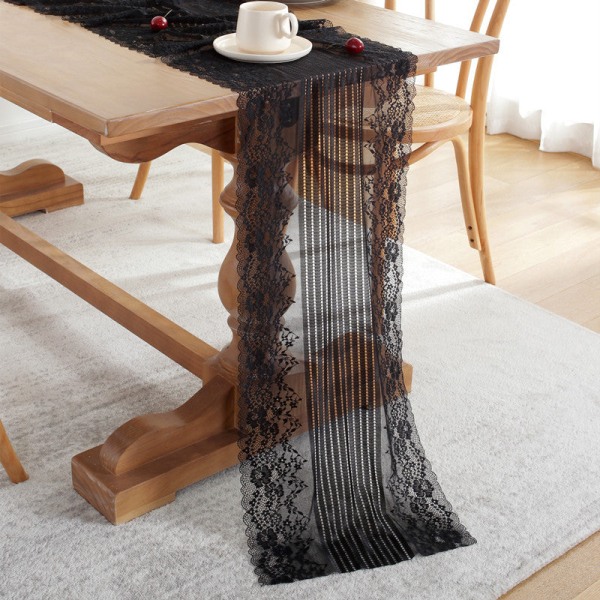 Fransk Romantisk Hvid Sort Blonde Bordløber Bryllupsdekoration Duge Black lace 180cm long