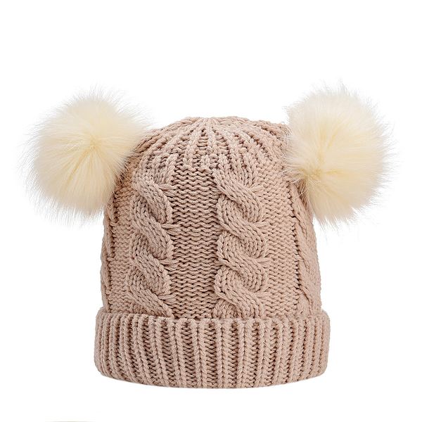 Uusi lämmin värikäs turkispallo aikuisten neulottu pipo syksyyn ja talveen naisille Beige Adult average size