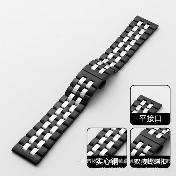Urrem til Apple Watch iWatch 38/40/41/s10 42mm interface Sort Sølv-Medo Fem Stålrem med switch fjederører