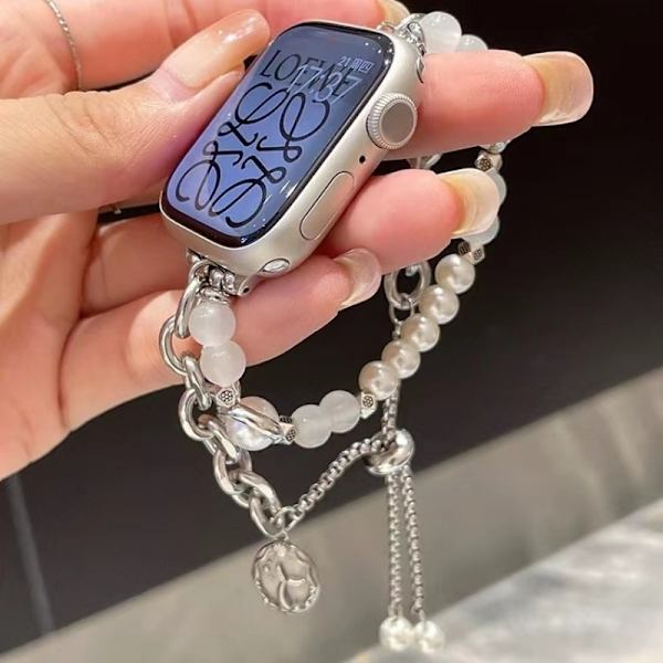 Klockarmband för Apple Watch iWatch för 38/40/41/s10 generation 42mm vita sjöjungfrupärlor